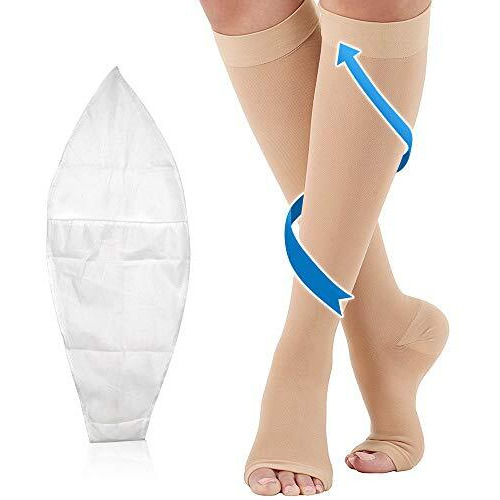 Compression Socks 20-30Mmhg Open Toe With Free Auxiliary Wear Socks Sleeve Professional Care For Ankle,Varicose Veins, Calf Edema Pain Relief Suitable For Nurses Maternity Flight Travel Men Women S