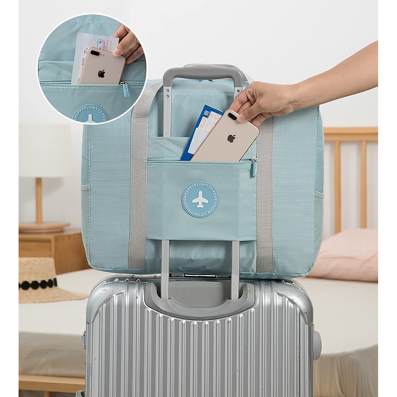 Wolpin Travel Bags For Luggage Spacious With Pockets Foldable Weekender Zipper Duffle Bag For Travel Stylish Handbag Conveniently Carry On Trolley Bag Waterproof (44 X 18 X 35 Cm) Blue