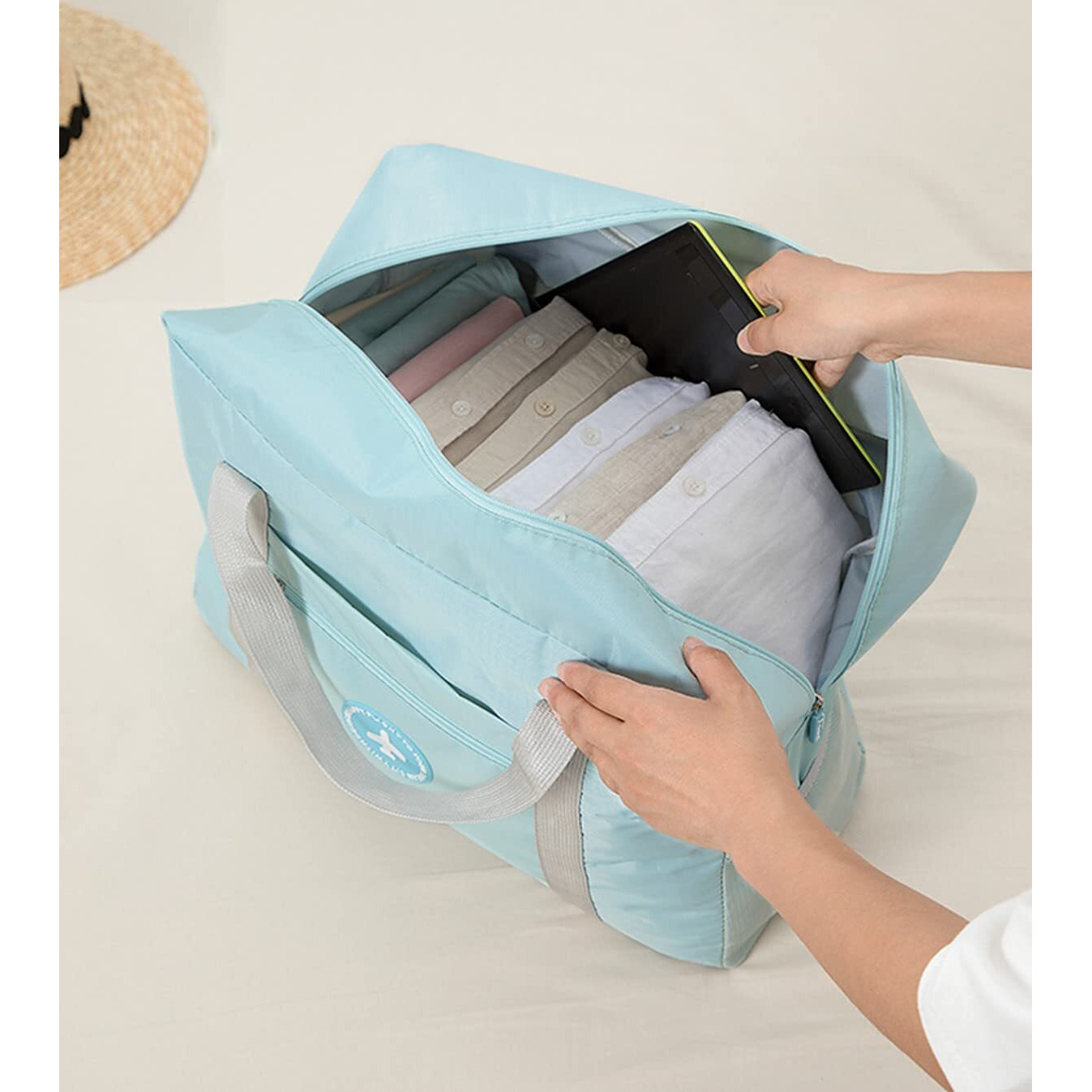 Wolpin Travel Bags For Luggage Spacious With Pockets Foldable Weekender Zipper Duffle Bag For Travel Stylish Handbag Conveniently Carry On Trolley Bag Waterproof (44 X 18 X 35 Cm) Blue