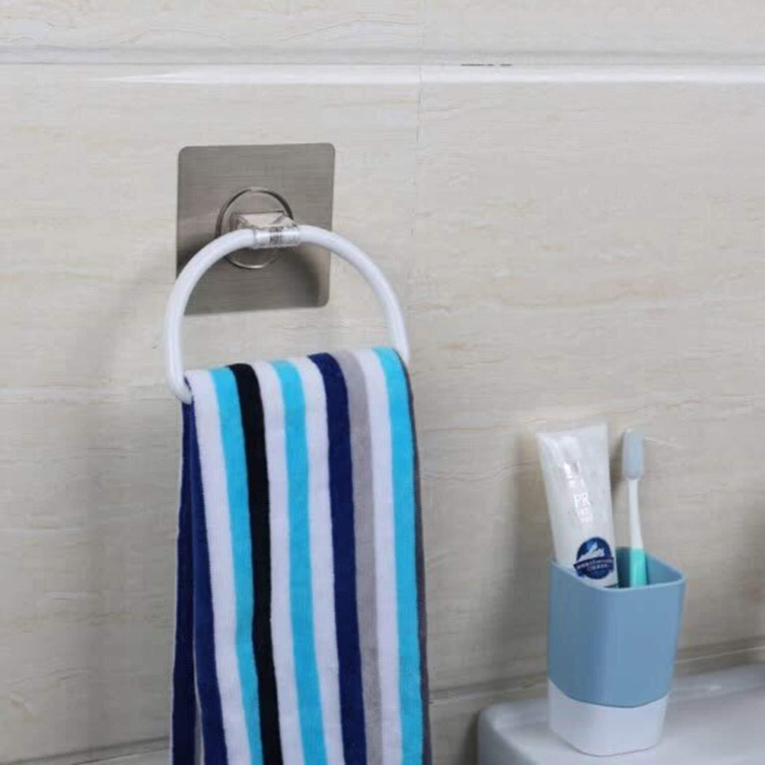 Zeinwap Magic Sticker Series Self Adhesive Plastic Towel Ring For Bathroom And Kitchen-White(Pack Of 1)