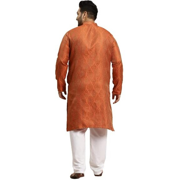 Sojanya Plus (Since 1958) Men's Jacquard Silk Orange Self Design Only Long Kurta -Size 44