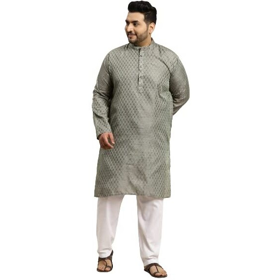 Sojanya Plus (Since 1958) Men's Jacquard Silk Teal Green Self Design Only Long Kurta -Size 48