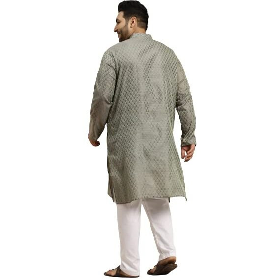 Sojanya Plus (Since 1958) Men's Jacquard Silk Teal Green Self Design Only Long Kurta -Size 48