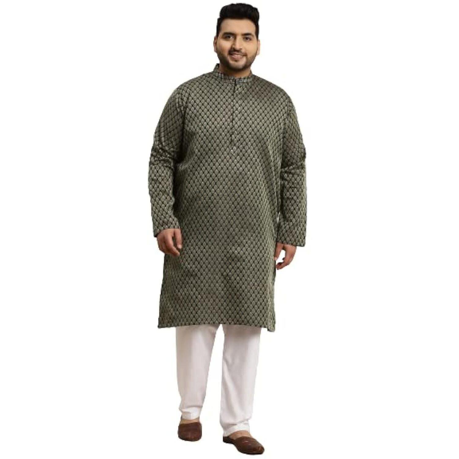 Sojanya Plus (Since 1958) Men's Jacquard Silk Dark Green Self Design Only Long Kurta -Size 44