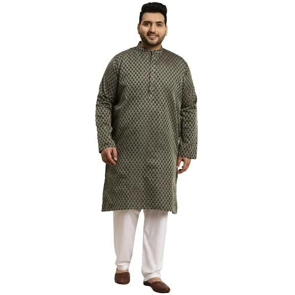 Sojanya Plus (Since 1958) Men's Jacquard Silk Dark Green Self Design Only Long Kurta -Size 44