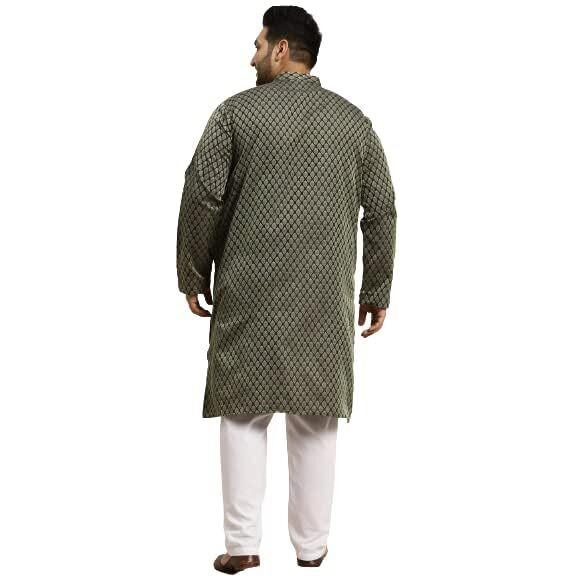 Sojanya Plus (Since 1958) Men's Jacquard Silk Dark Green Self Design Only Long Kurta -Size 44