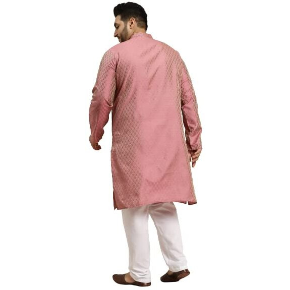 Sojanya Plus (Since 1958) Men's Jacquard Silk Pink Self Design Only Long Kurta -Size 48