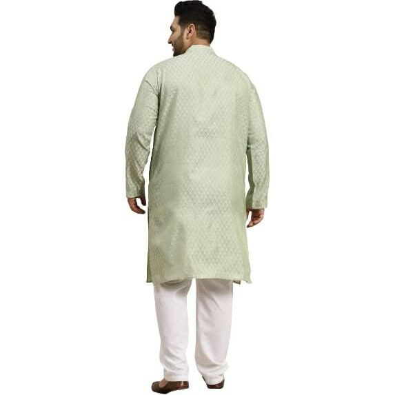 Sojanya Plus (Since 1958) Men's Jacquard Silk Pista Green Self Design Only Long Kurta -Size 52