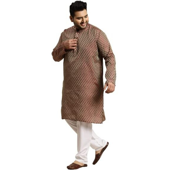 Sojanya Plus (Since 1958) Men's Jacquard Silk Maroon Self Design Only Long Kurta -Size 48