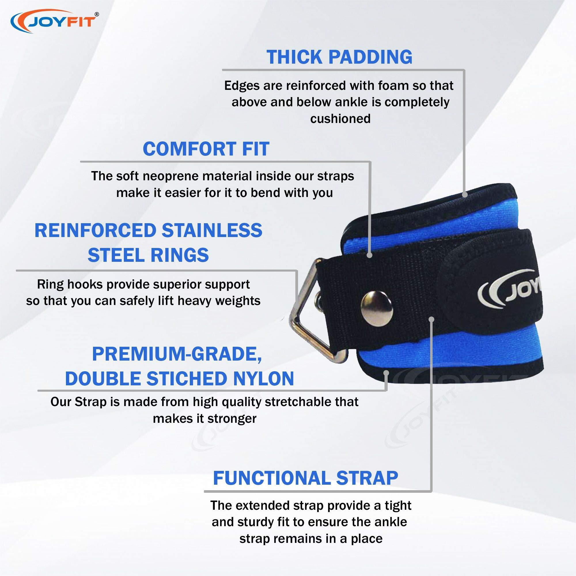 Joyfit Padded Ankle Straps- For Cable Machine, Kickbacks, Glute Workouts, Leg Extensions, Curls & Hip Abductors With Padded Neoprene Support, Ideal For Men & Women [Pair] (Blue)