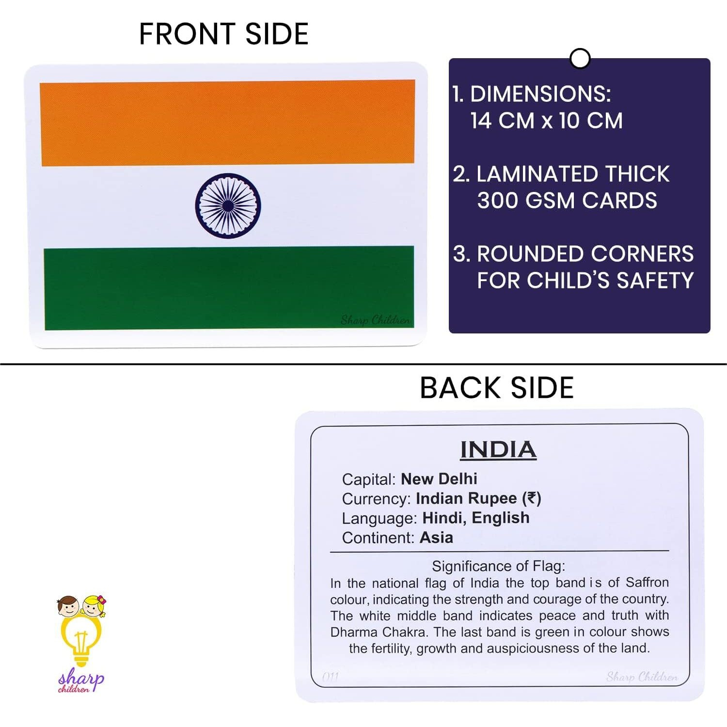 Sharp Children Big Size Language_Skills Flags Flash Cards For Kids, Wipe And Clean, Laminated Activity Flash Cards