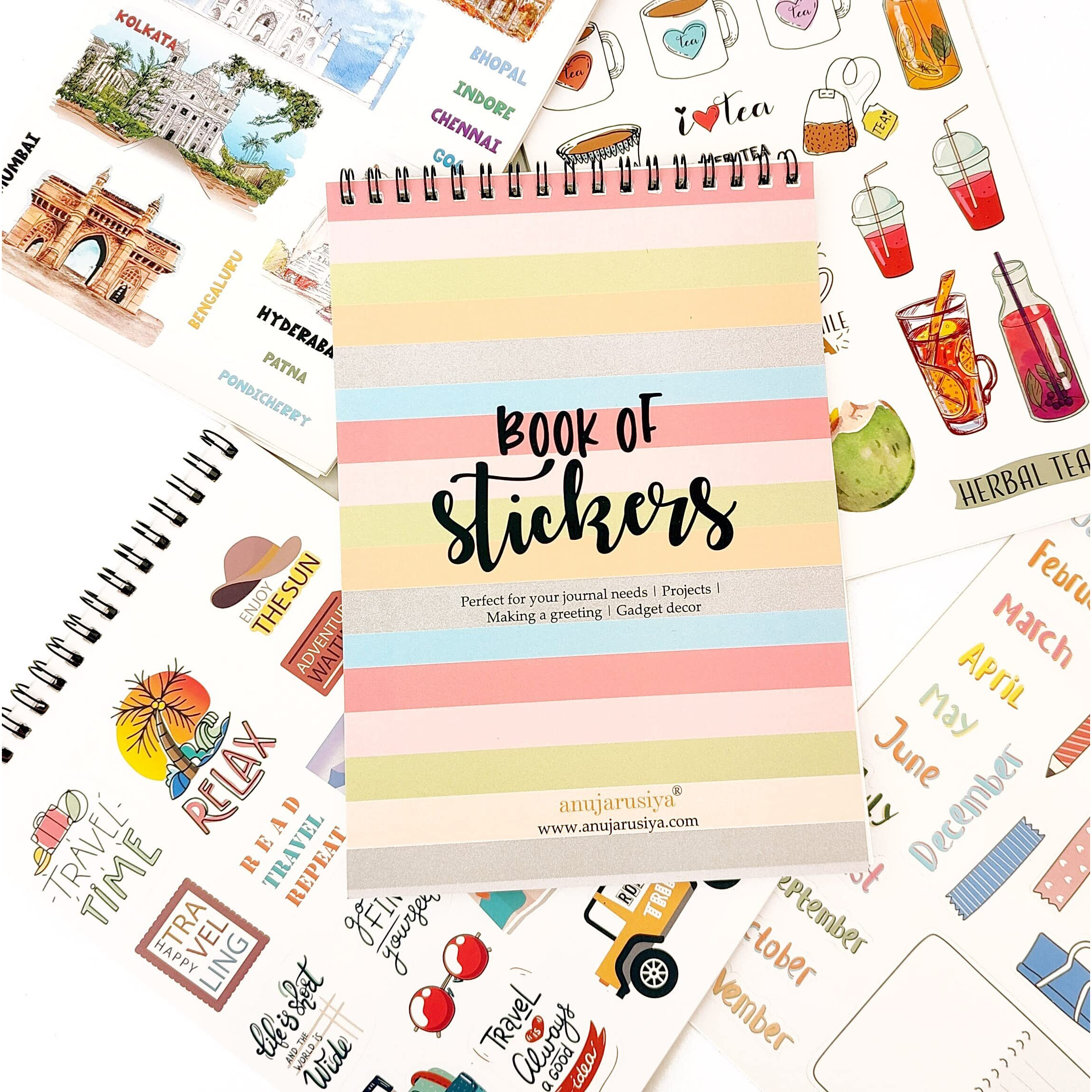 Anujarusiya- Book Of Stickers | 20 A5 Pages | 300+ Unique Self Adhesive Stickers | Perfect For Journal, Scrapbook Projects And Decor