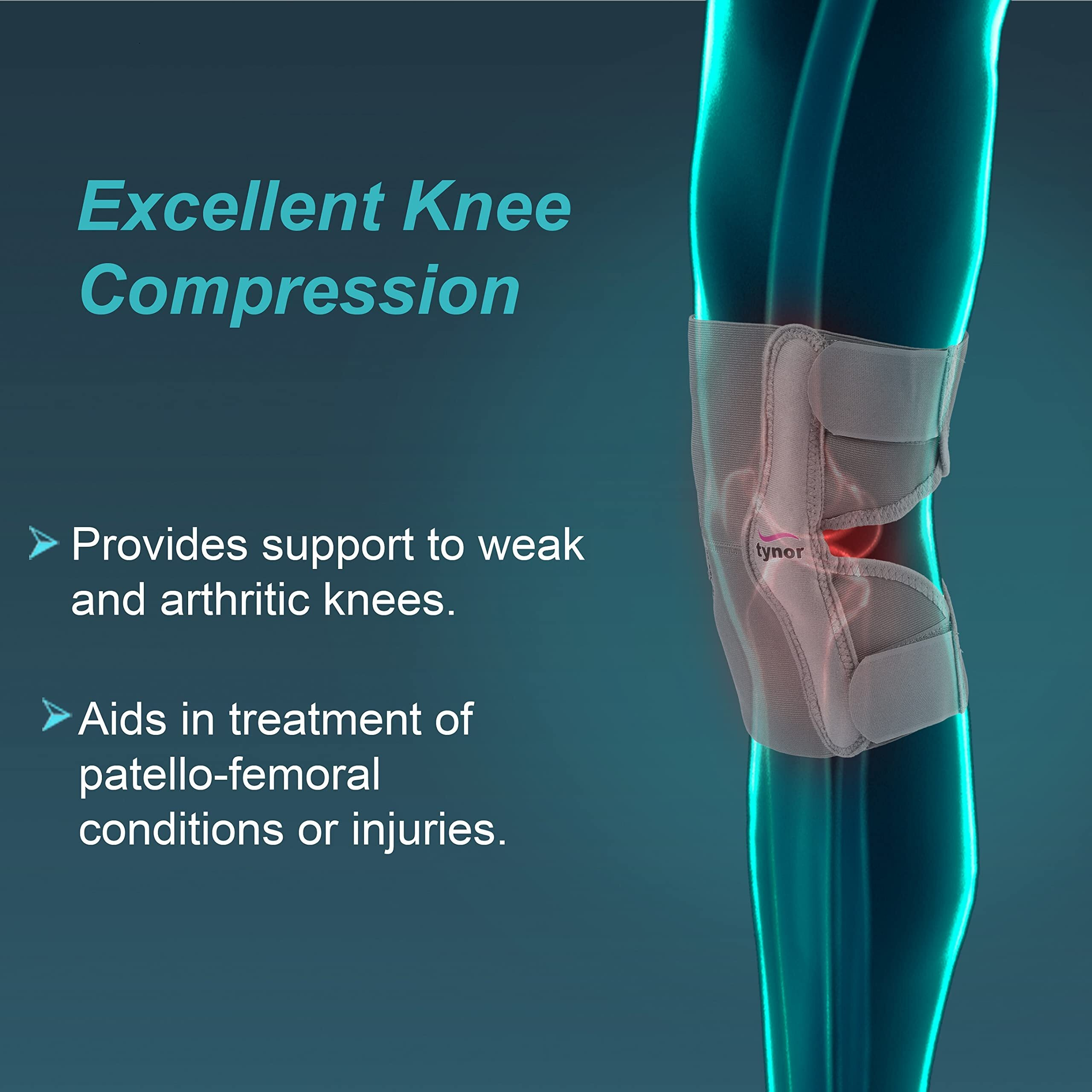 Tynor Elastic Knee Support | Compression Sleeve For Knee Pain Relief, Joint Support For Men & Women, Lightweight & Breathable Brace For Sports, Gym, Exercise & Daily Use | Pack Of 1 (Grey, Xl)