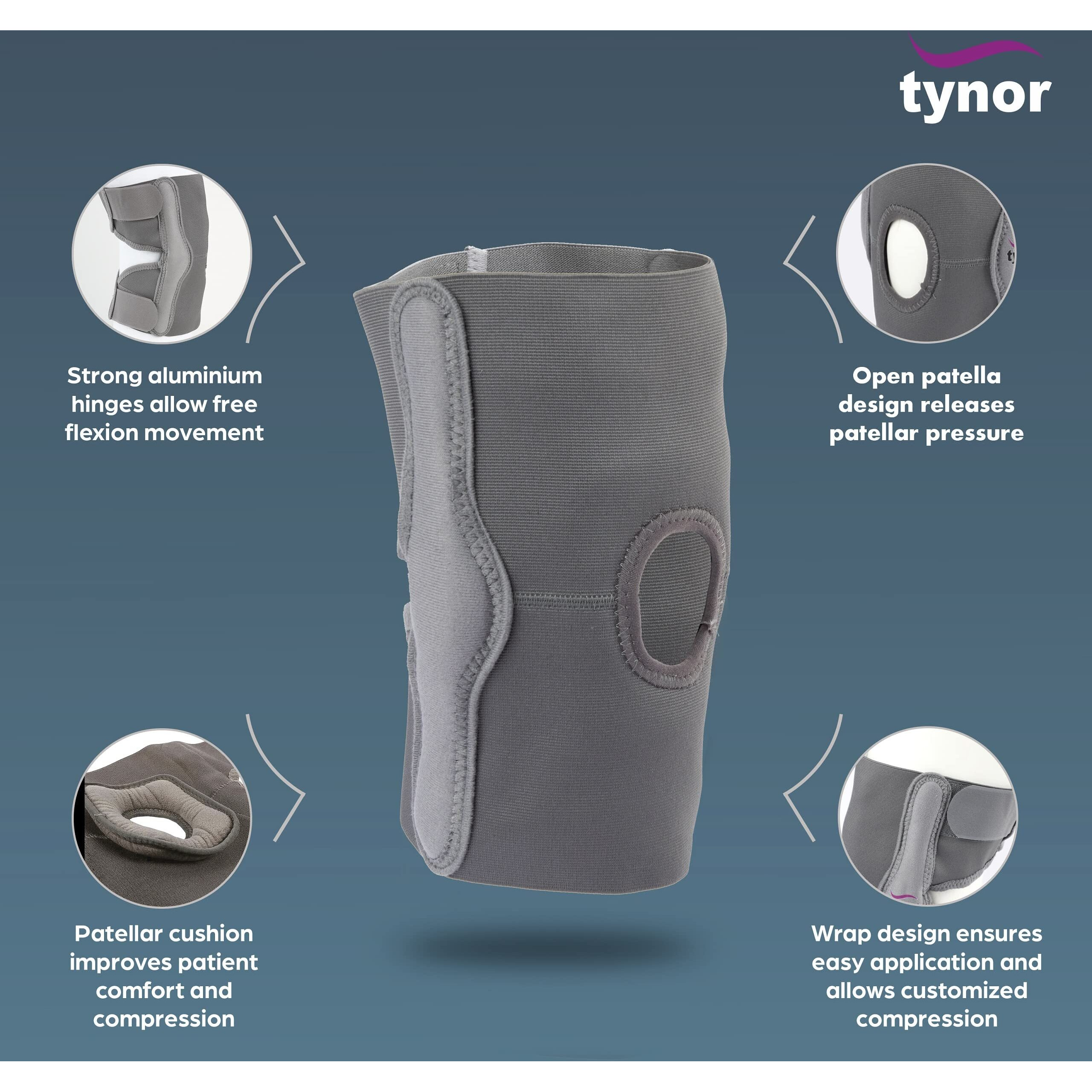 Tynor Elastic Knee Support | Compression Sleeve For Knee Pain Relief, Joint Support For Men & Women, Lightweight & Breathable Brace For Sports, Gym, Exercise & Daily Use | Pack Of 1 (Grey, Xl)