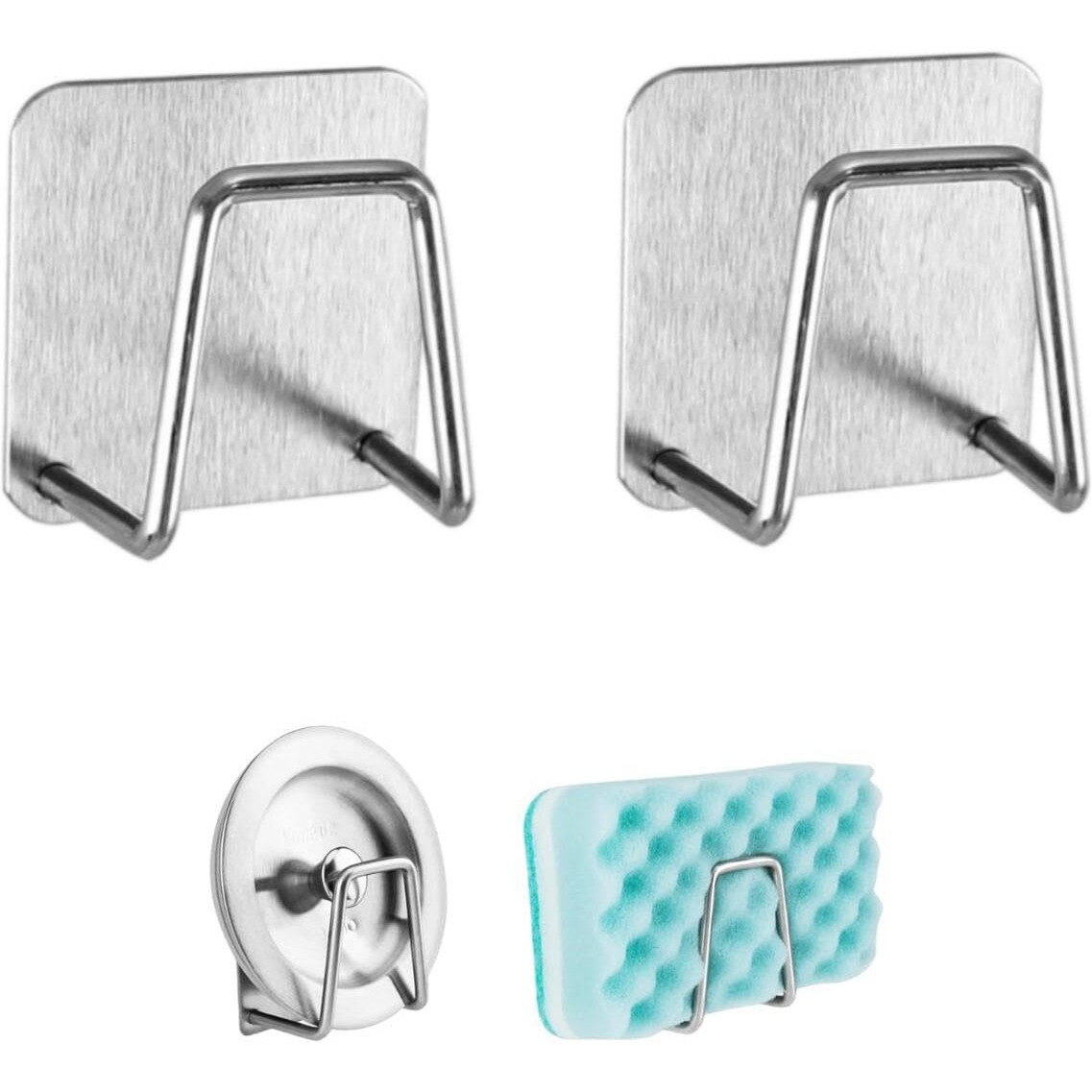 Xforce Plaza 2Pack Adhesive Sponge Holder For Kitchen Sink, Stainless Steel Sponge Holder Sink Caddy Waterproof Kitchen Sink Sponge Holder Sponge Holder For Kitchen Accessories (Silver, 2)