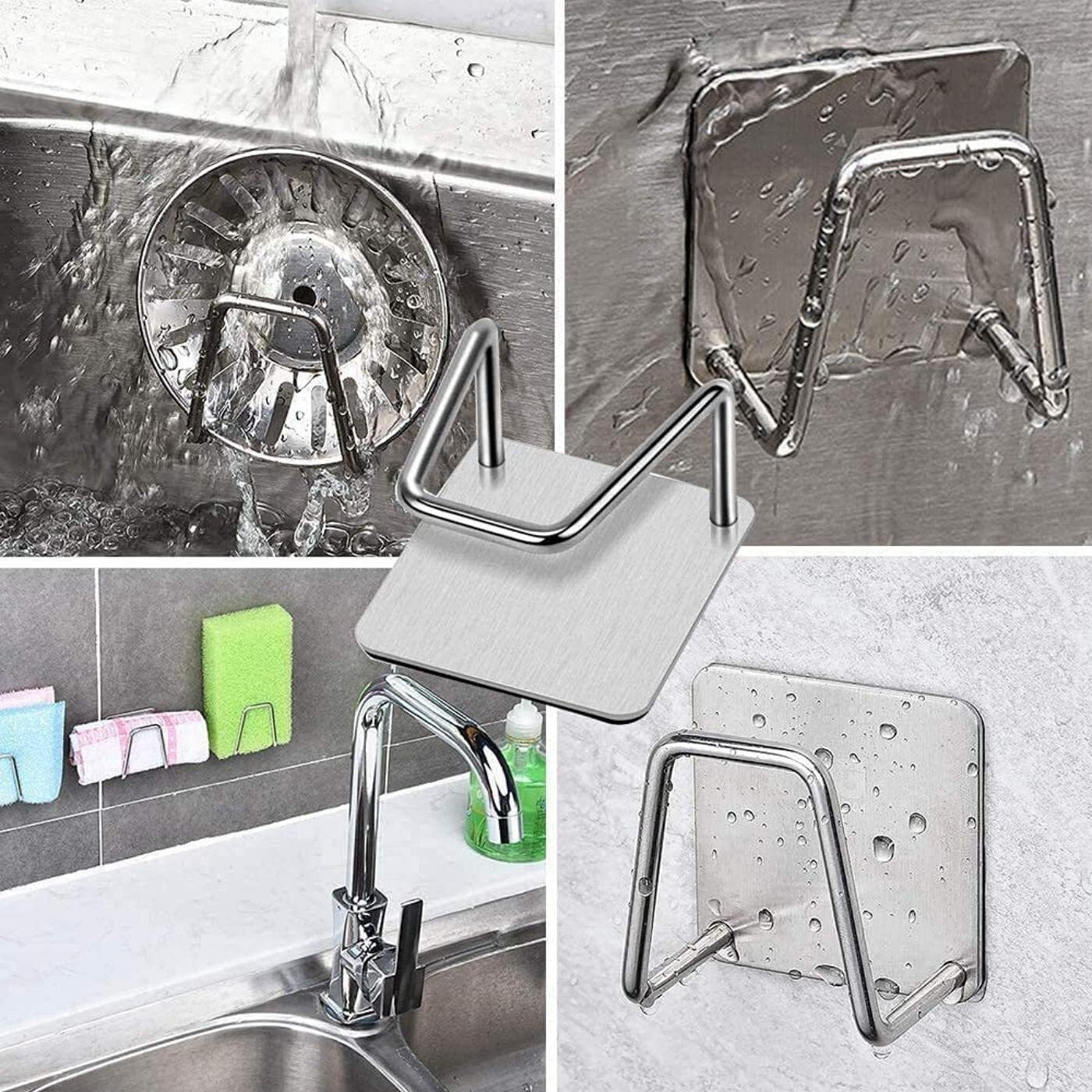 Xforce Plaza 2Pack Adhesive Sponge Holder For Kitchen Sink, Stainless Steel Sponge Holder Sink Caddy Waterproof Kitchen Sink Sponge Holder Sponge Holder For Kitchen Accessories (Silver, 2)
