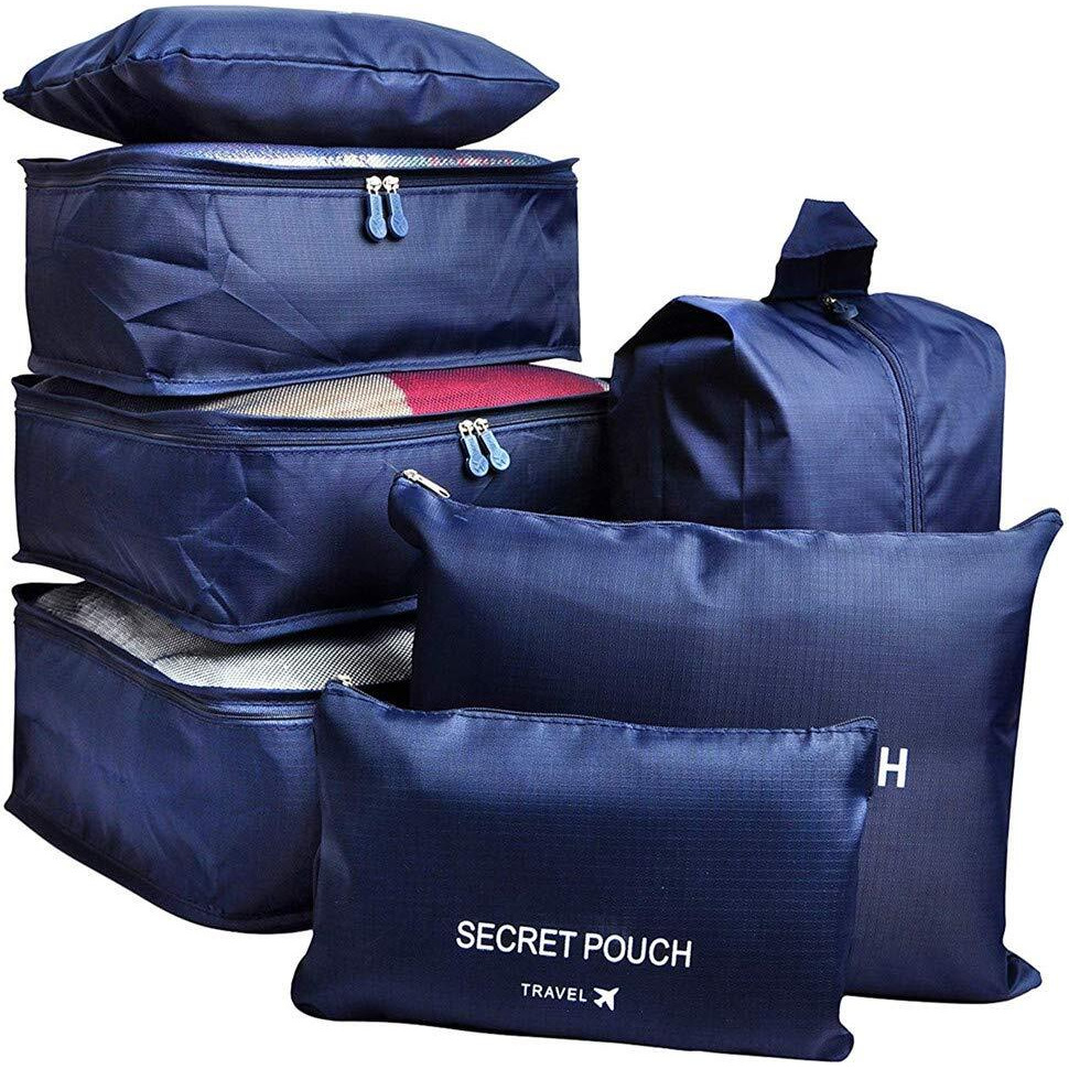 7Pcs Waterproof Travel Storage Bags Clothes Packing Cube Luggage Organizer Pouch(Navy)