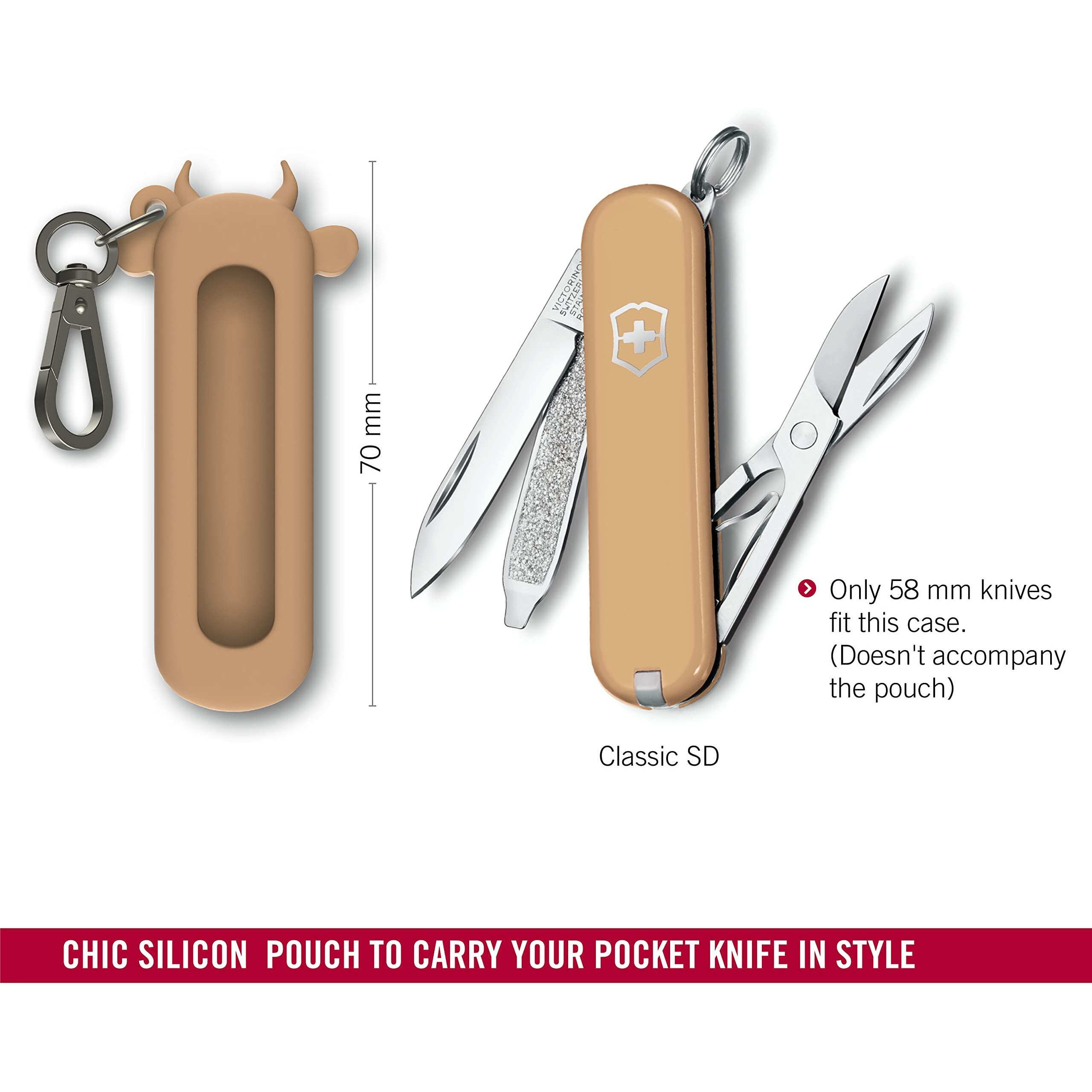 Victorinox Swiss Army Knife Accessory - Fresh. Stylish. Colorful Silicon Case With Hook To Carry Your Pocket Knife In Style - Wet Sand, 70Mm