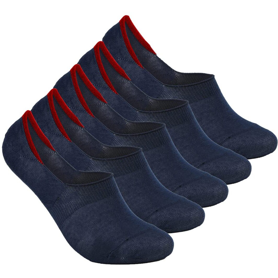 Xjarvis Premium 5 Pairs No Show Low Cut Loafer Socks For Men & Women Non Slip With Combed Cotton Socks For Sports, Running & Hiking, Pack Of 5, Navy (Free Size)
