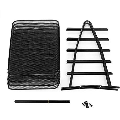Soldtrue Countertop 5 Tier Mesh Metal Desk Organiser File Rack Letter Tray A4 Papers Documents Holder Desk Organizer For Office-Black, Sliding Shelf