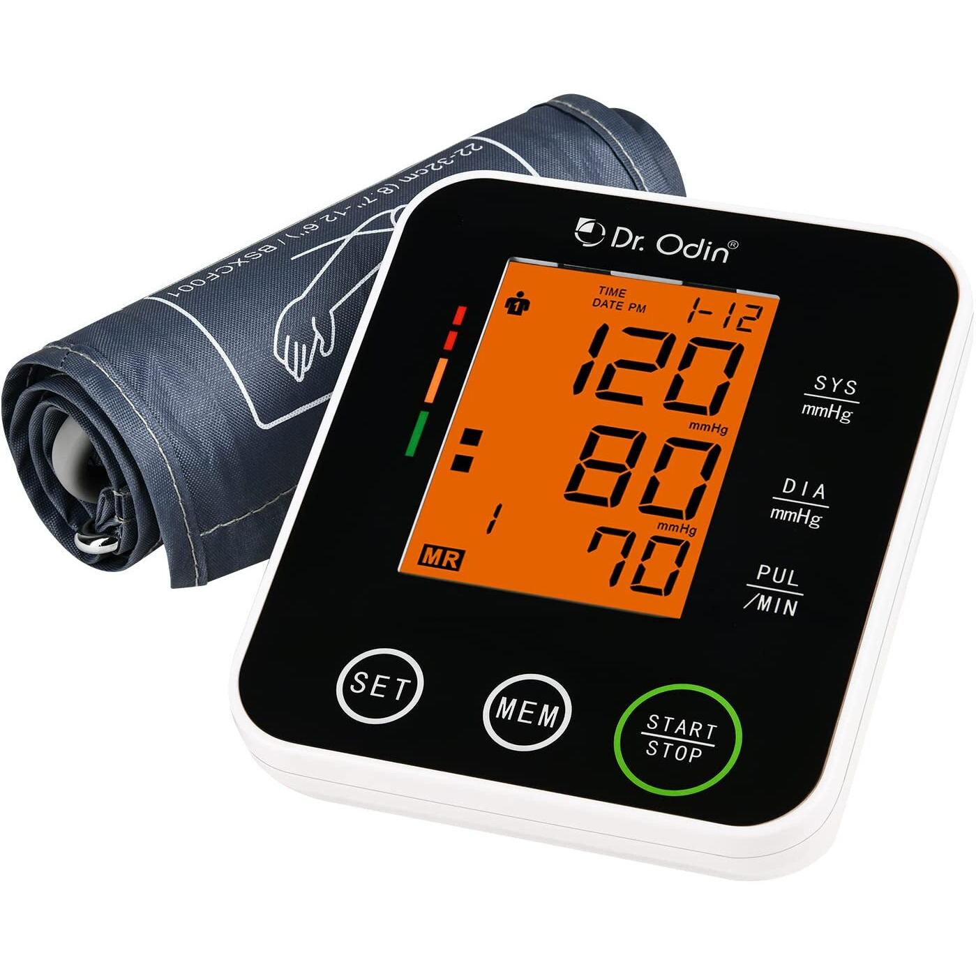 Dr. Odin Digital Blood Pressure Monitor 516 (Ce & Iso Certified, Fda Approved, Intelligent Pressure, Automatic Shutdown, Large Lcd With Yellow Backlight, Usb Port, Memory 99 X 2) (Black & White)