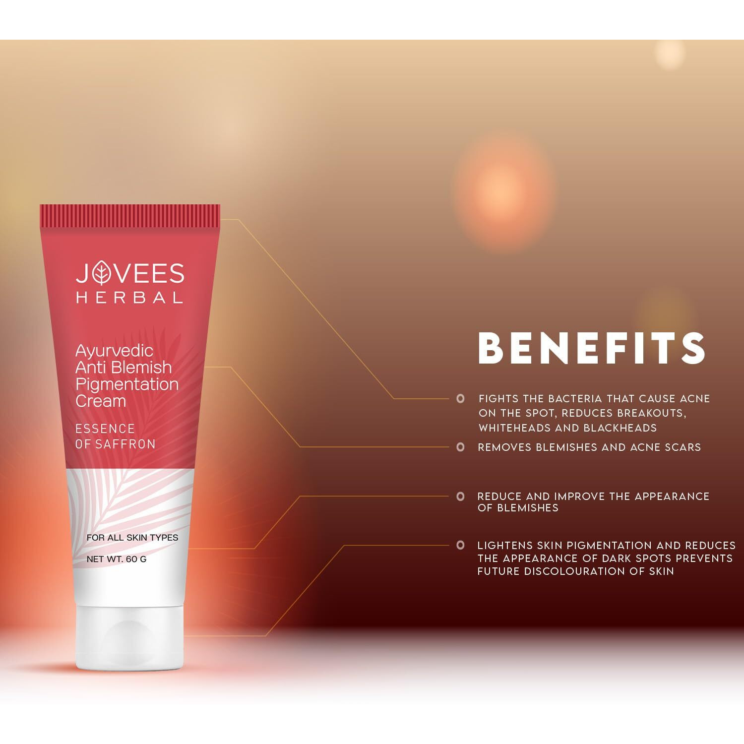 Jovees Herbal Anti-Blemish Pigmentation Cream With Saffron | Reduces Dark Spots, Acne Scars & Pigmentation | Ayurvedic Formula With Almond, Coconut & Olive Oil For Skin Brightening & Even Tone | For All Skin Types