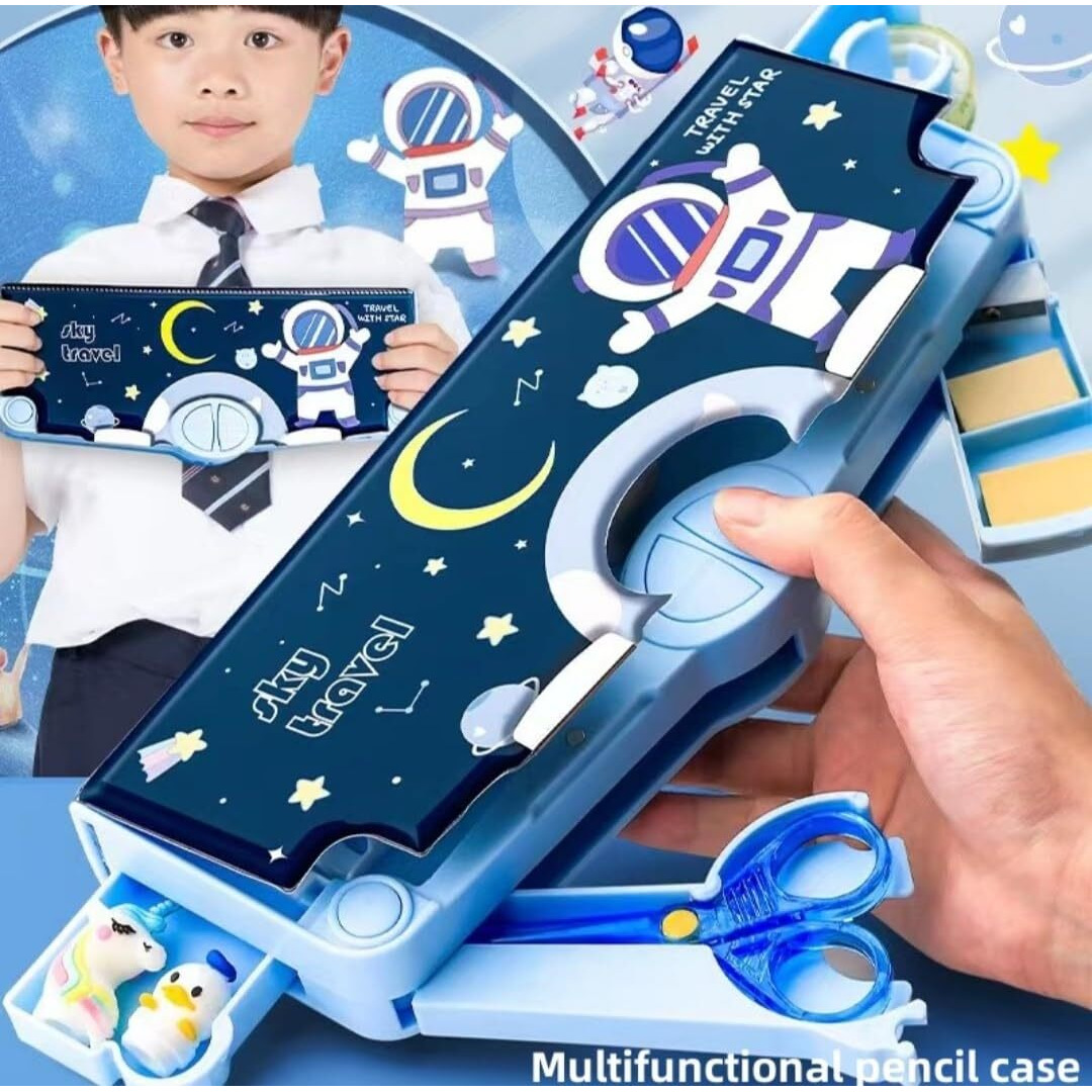 Royal Hub Space Theme Pencil Box Kids, Multi Functional, Kids Pencil Box Boys & Girls, Space Pencil Box Boys, Magnetic Pencil Box Boys Return Gifts Kids (Accessories, Plastic, Multicolor)
