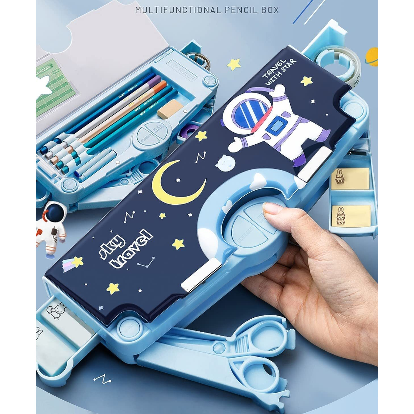 Royal Hub Space Theme Pencil Box Kids, Multi Functional, Kids Pencil Box Boys & Girls, Space Pencil Box Boys, Magnetic Pencil Box Boys Return Gifts Kids (Accessories, Plastic, Multicolor)