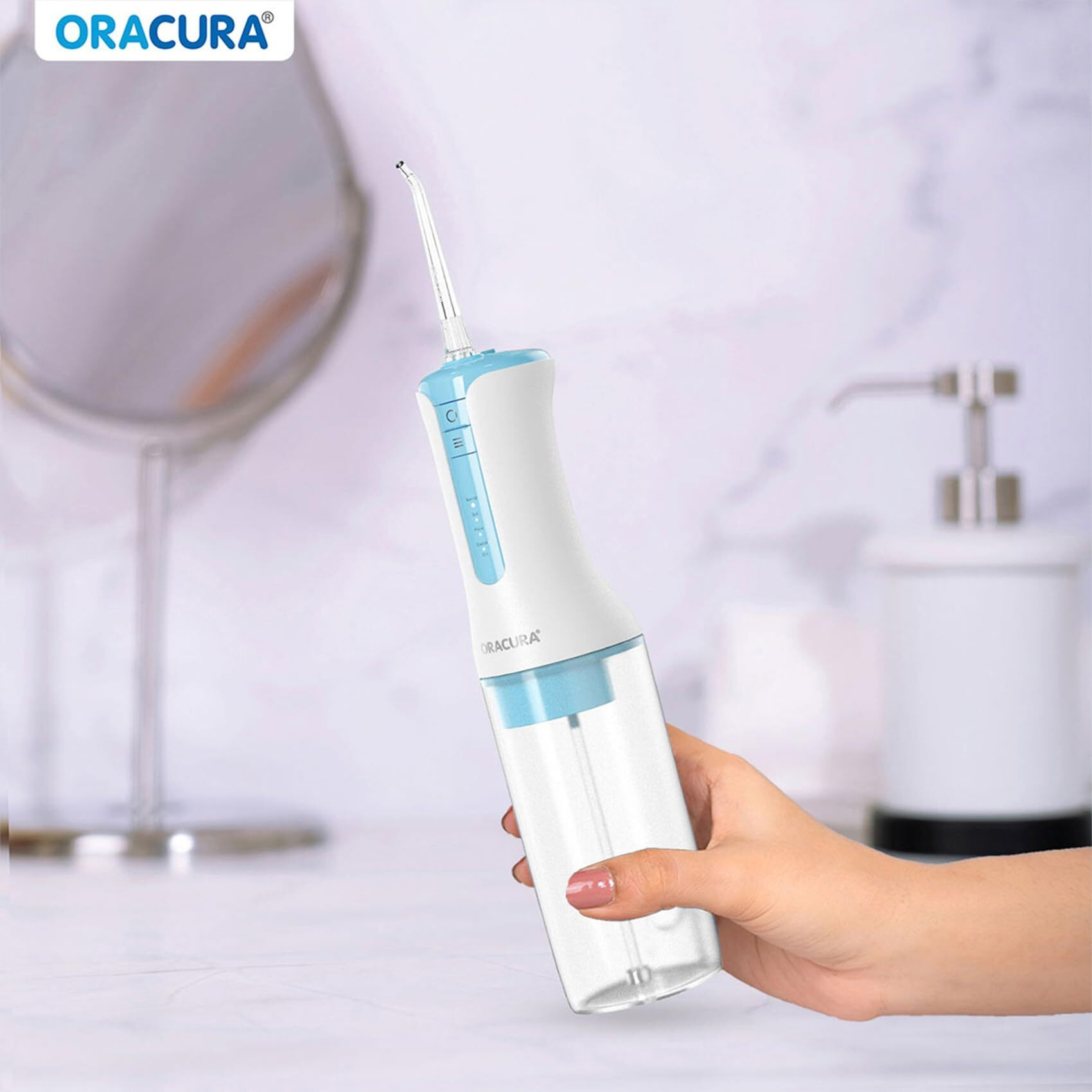 Oracura Oc300 Lite Smart Pro Water Flosser Blue | 365 Days Warranty | 4 Modes | Micro-Bubble Technology | 2 Nozzle Tips | 4 Vibrant Colours | 300Ml Water Tank
