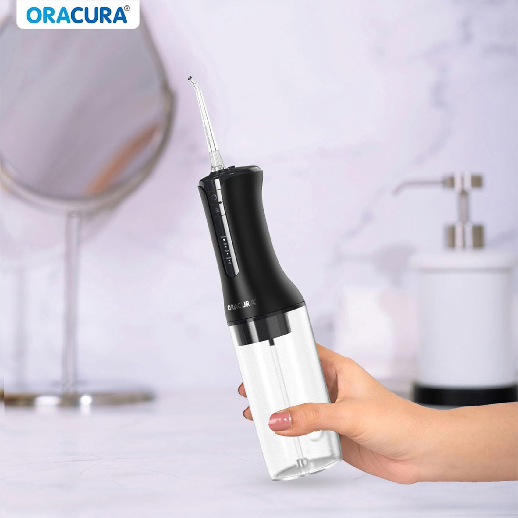 Oracura Oc300 Pro Smart Pro Water Flosser Black | 365 Days Warranty | 4 Modes | Micro-Bubble Technology | 8 Nozzle Tip | 4 Vibrant Colours | 300Ml Water Tank
