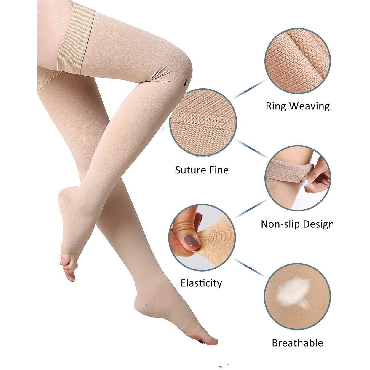Dccdu Thigh High Footless Compression Stockings 20-30 Mmhg Gradient Compression Medical Ted Hose For Varicose Veins Swelling, 3-Beige, X-Large