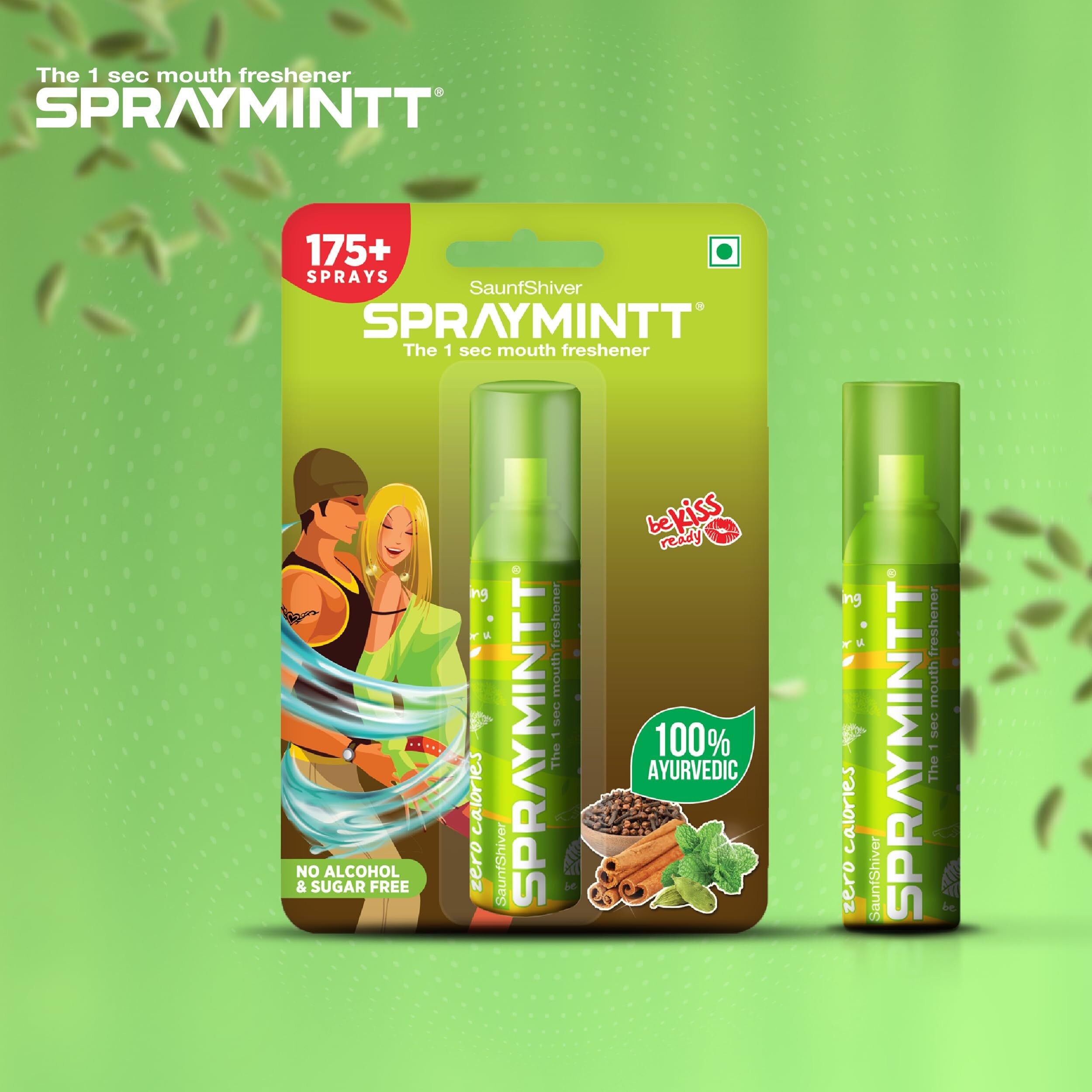 Spraymintt Mouth Freshener | 175+ Sprays Of Instant Long Lasting With Zero Calories Freshness | Saunfshiver Flavour | 15G - Pack Of 2