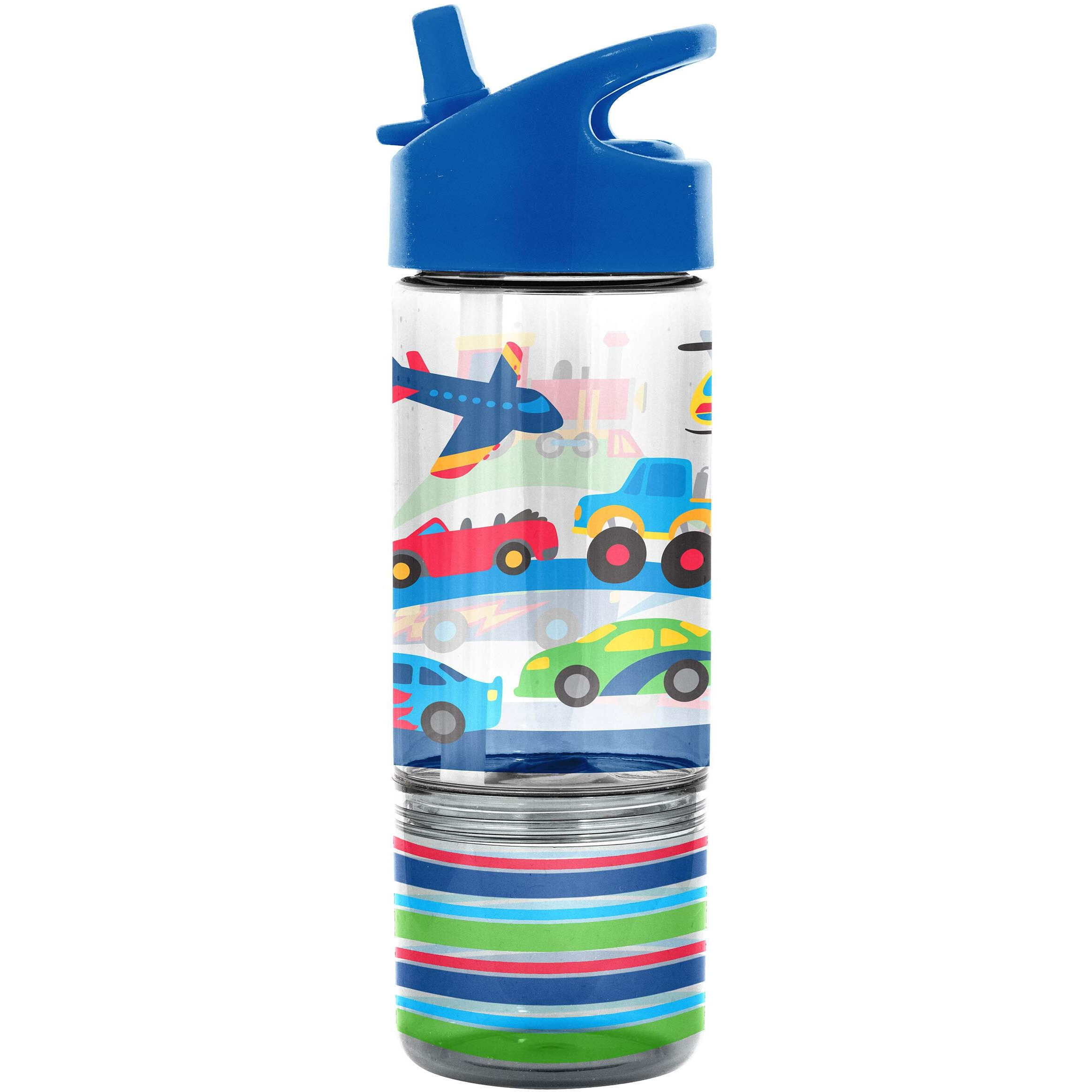 Stephen Joseph Sip And Snack Flip Top Transportation, Phthalate And Pvc-Free, Easy Open And Lightweight With Snack Compartment, Leak-Proof Water Bottle With Cute Design For Girls & Boys