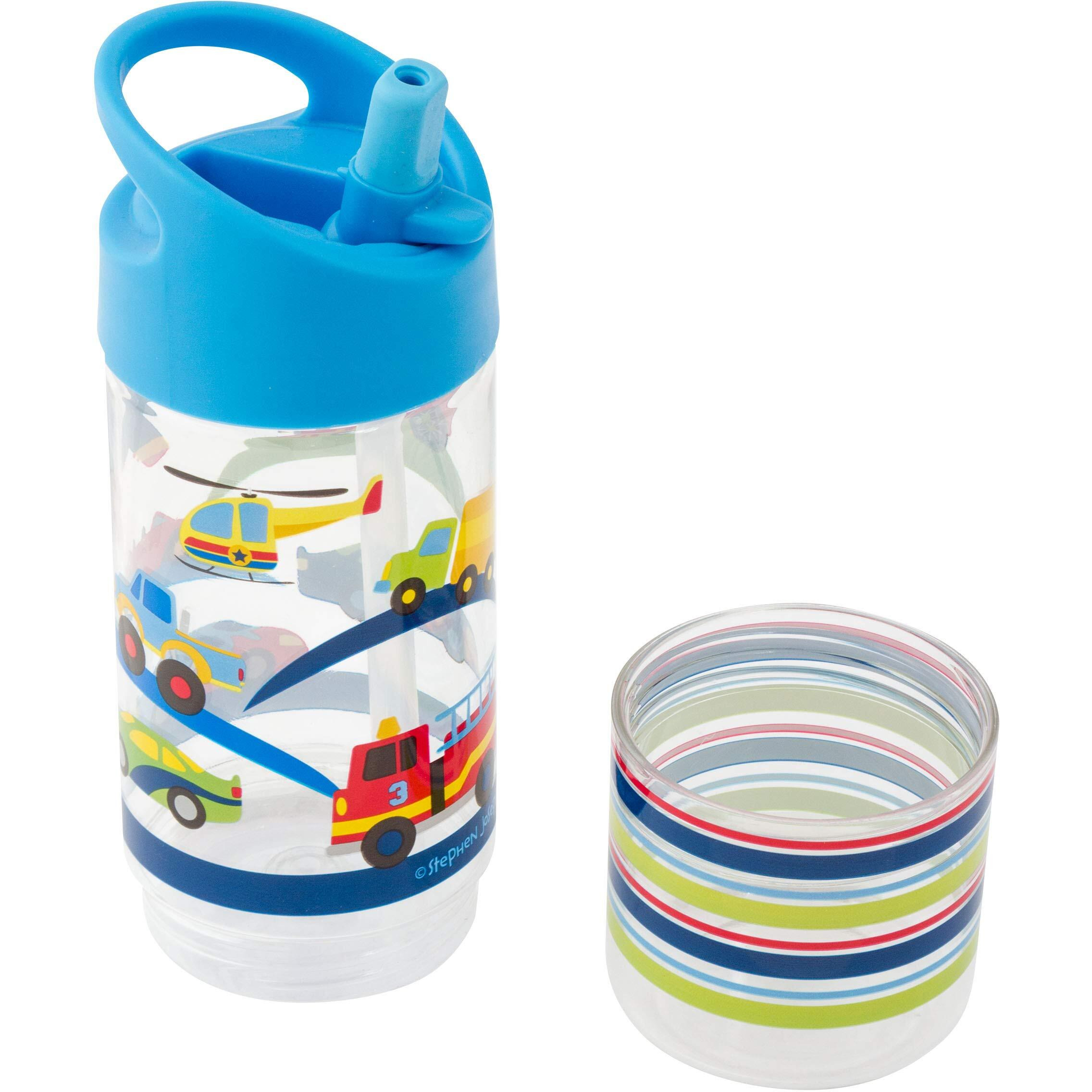 Stephen Joseph Sip And Snack Flip Top Transportation, Phthalate And Pvc-Free, Easy Open And Lightweight With Snack Compartment, Leak-Proof Water Bottle With Cute Design For Girls & Boys