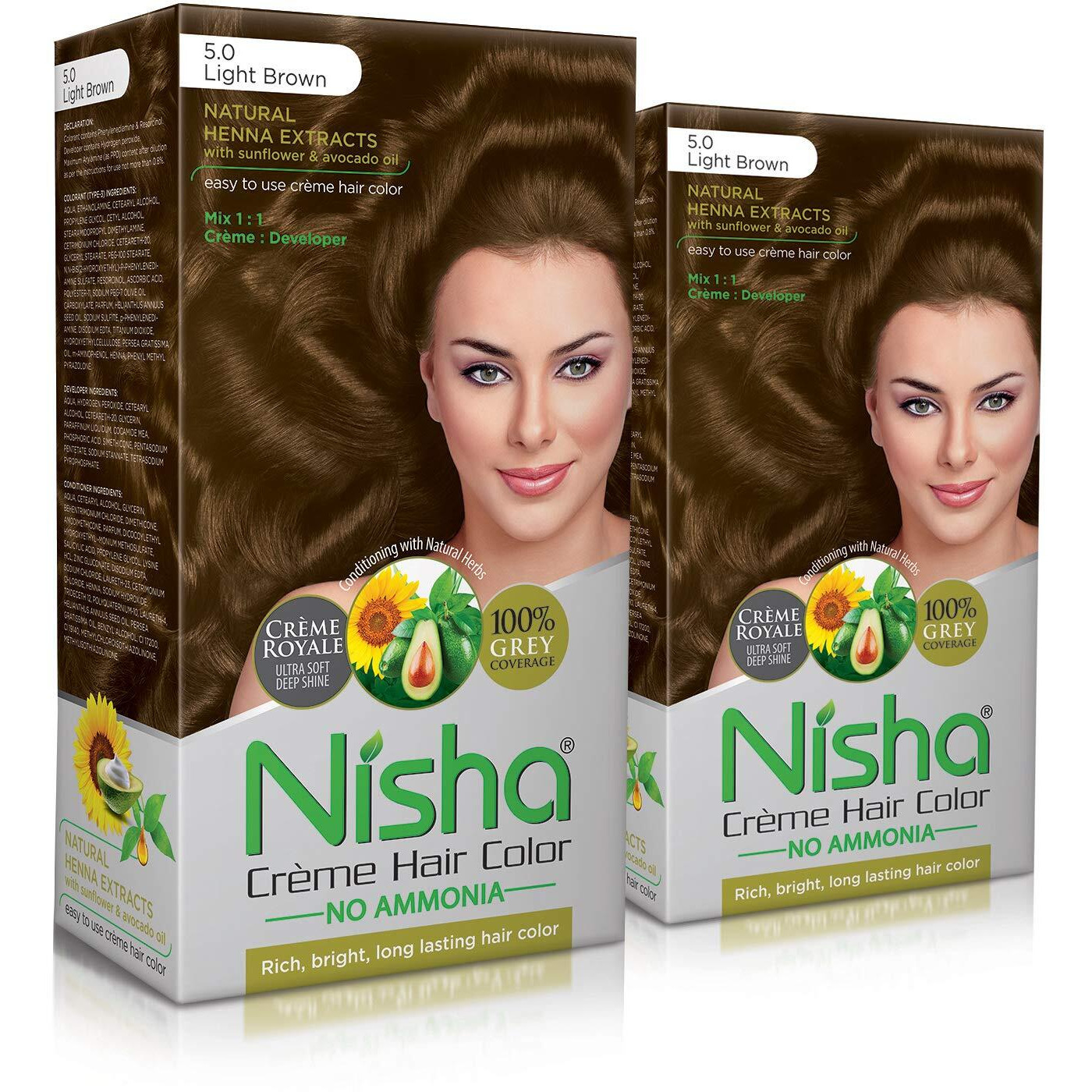 Nisha Cream Permanent Hair Color No Ammonia Cream Formula Permanent Fashion Highlights(60Gm+60Ml Each Pack) Light Brown (Pack Of 2)