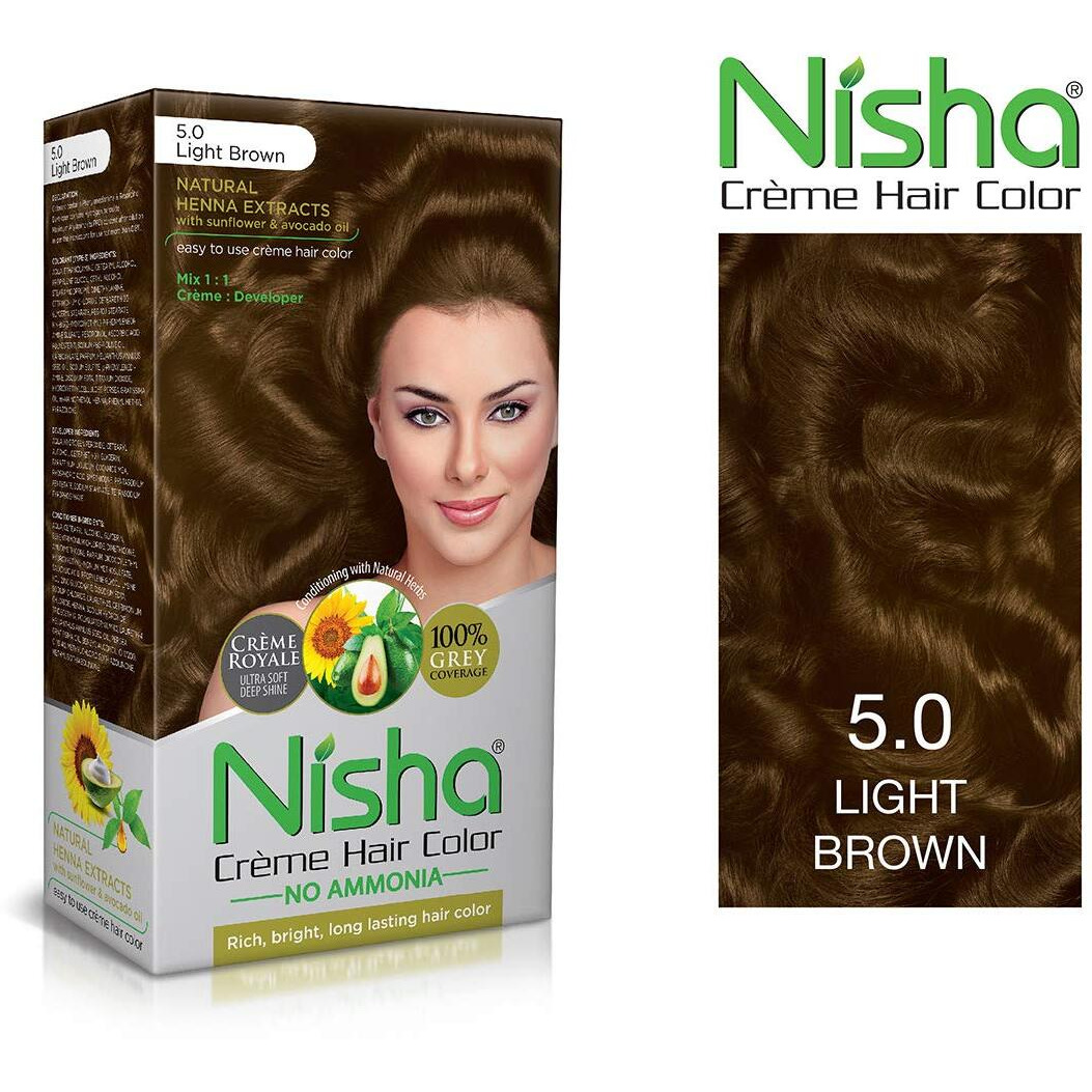 Nisha Cream Permanent Hair Color No Ammonia Cream Formula Permanent Fashion Highlights(60Gm+60Ml Each Pack) Light Brown (Pack Of 2)