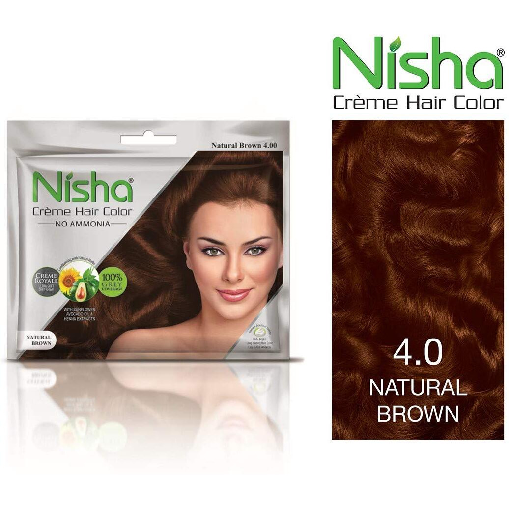 Nisha Cream Hair Color Rich Bright Long Lasting Hair Colouring For Ultra Soft Deep Shine 100% Grey Coverage Conditioning With Natural Herbs Natural Brown (Pack Of 6)