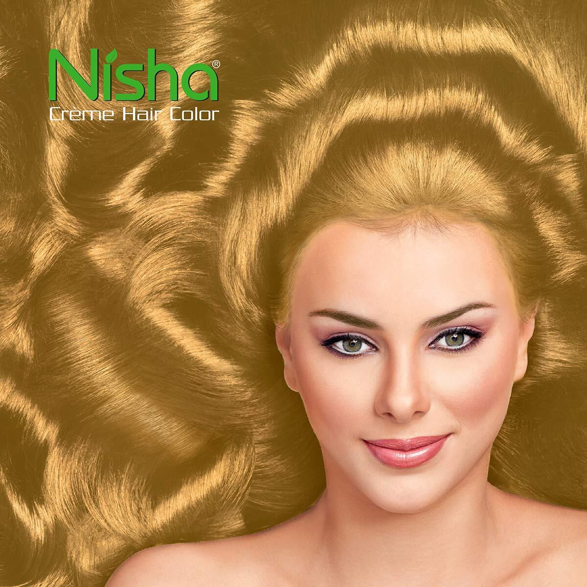 Nisha Cream Hair Color Rich Bright Long Lasting Hair Colouring For Ultra Soft Deep Shine 100% Grey Coverage Conditioning With Natural Herbs Golden Blonde (Pack Of 6)