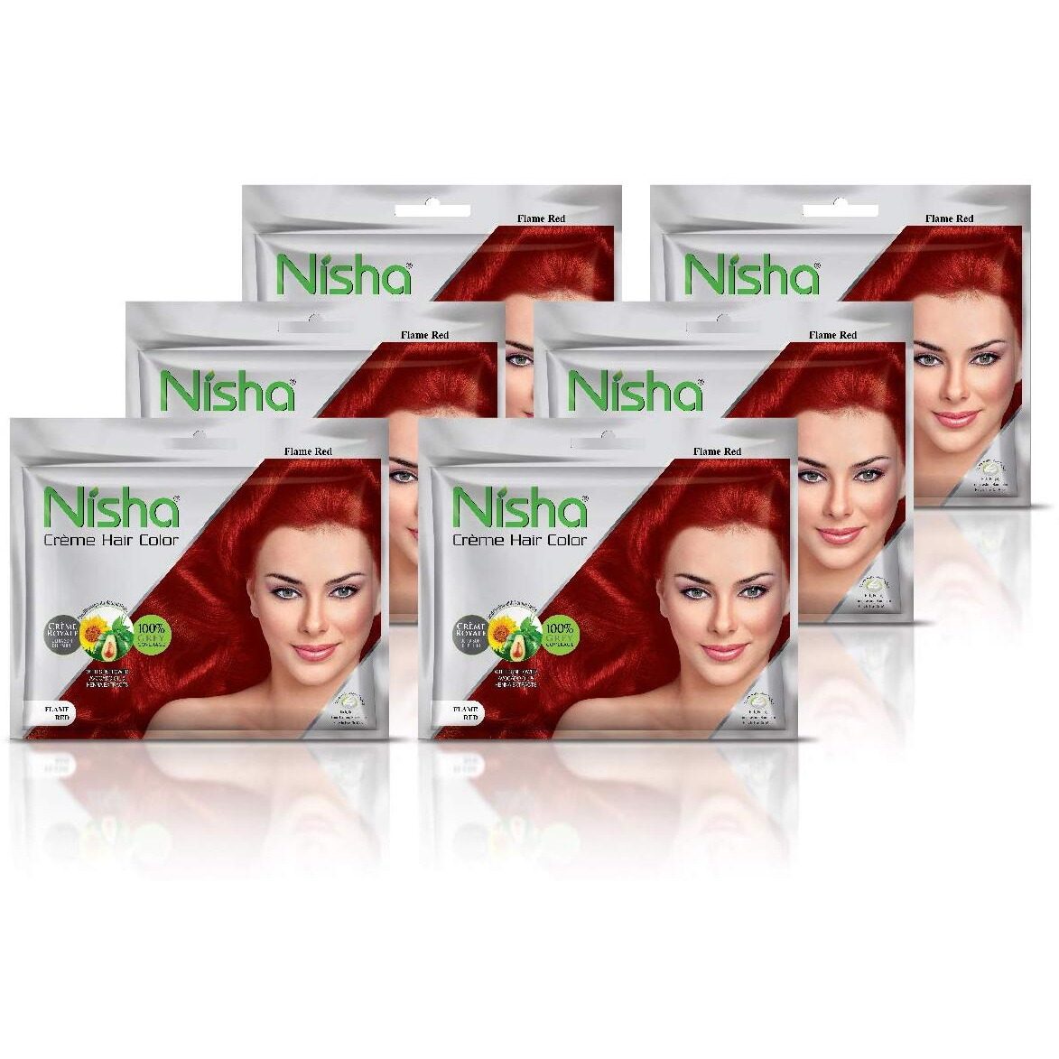 Nisha Cream Hair Color Rich Bright Long Lasting Hair Colouring For Ultra Soft Deep Shine 100% Grey Coverage Conditioning With Natural Herbs Flame Red (Pack Of 6)