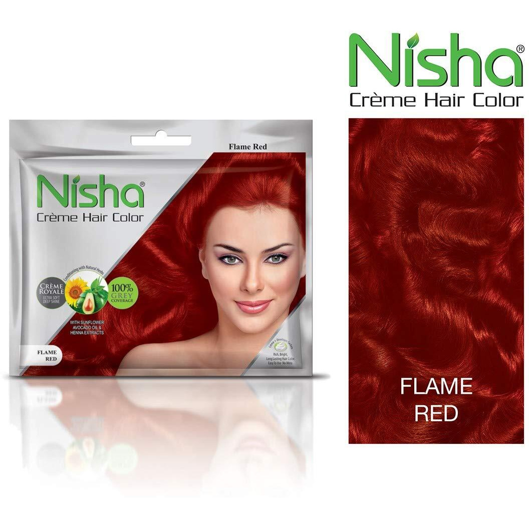 Nisha Cream Hair Color Rich Bright Long Lasting Hair Colouring For Ultra Soft Deep Shine 100% Grey Coverage Conditioning With Natural Herbs Flame Red (Pack Of 6)