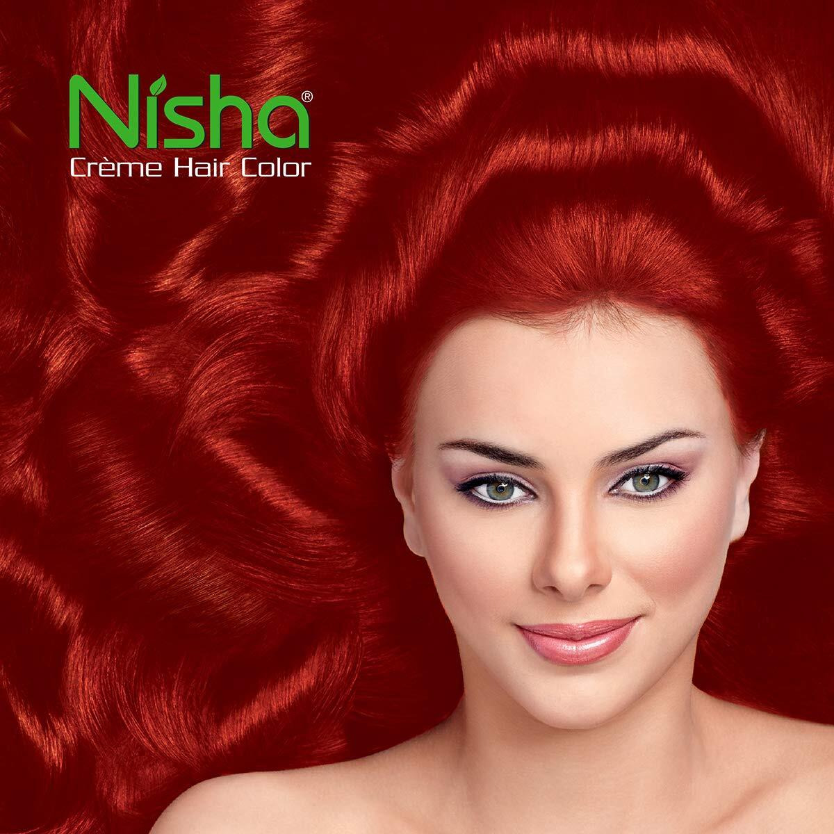 Nisha Cream Hair Color Rich Bright Long Lasting Hair Colouring For Ultra Soft Deep Shine 100% Grey Coverage Conditioning With Natural Herbs Flame Red (Pack Of 6)