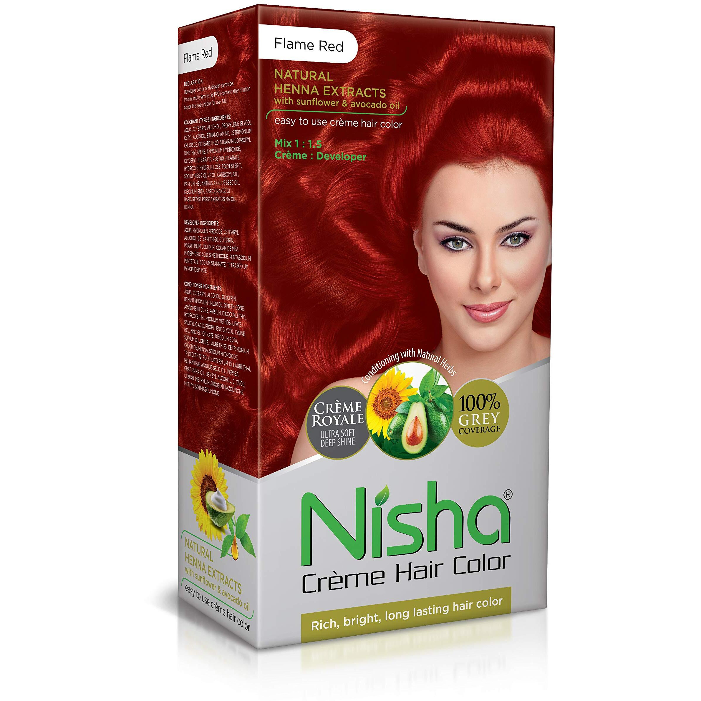 Nisha Creme Hair Color For Women And Men Flame Red Hair Color Long Lasting Party Hair Color With Henna Extracts For Hair Care Pack Of 1 (60G+90Ml+18Ml)