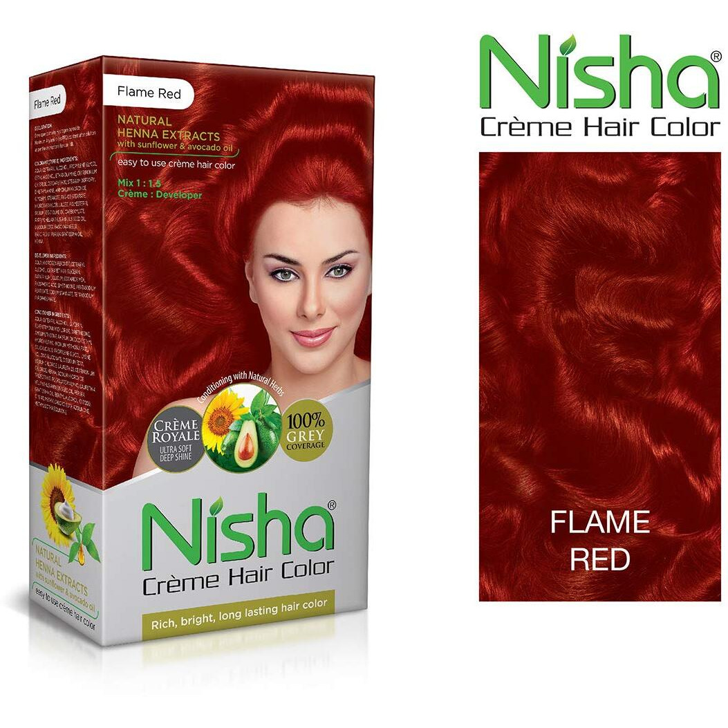 Nisha Creme Hair Color For Women And Men Flame Red Hair Color Long Lasting Party Hair Color With Henna Extracts For Hair Care Pack Of 1 (60G+90Ml+18Ml)