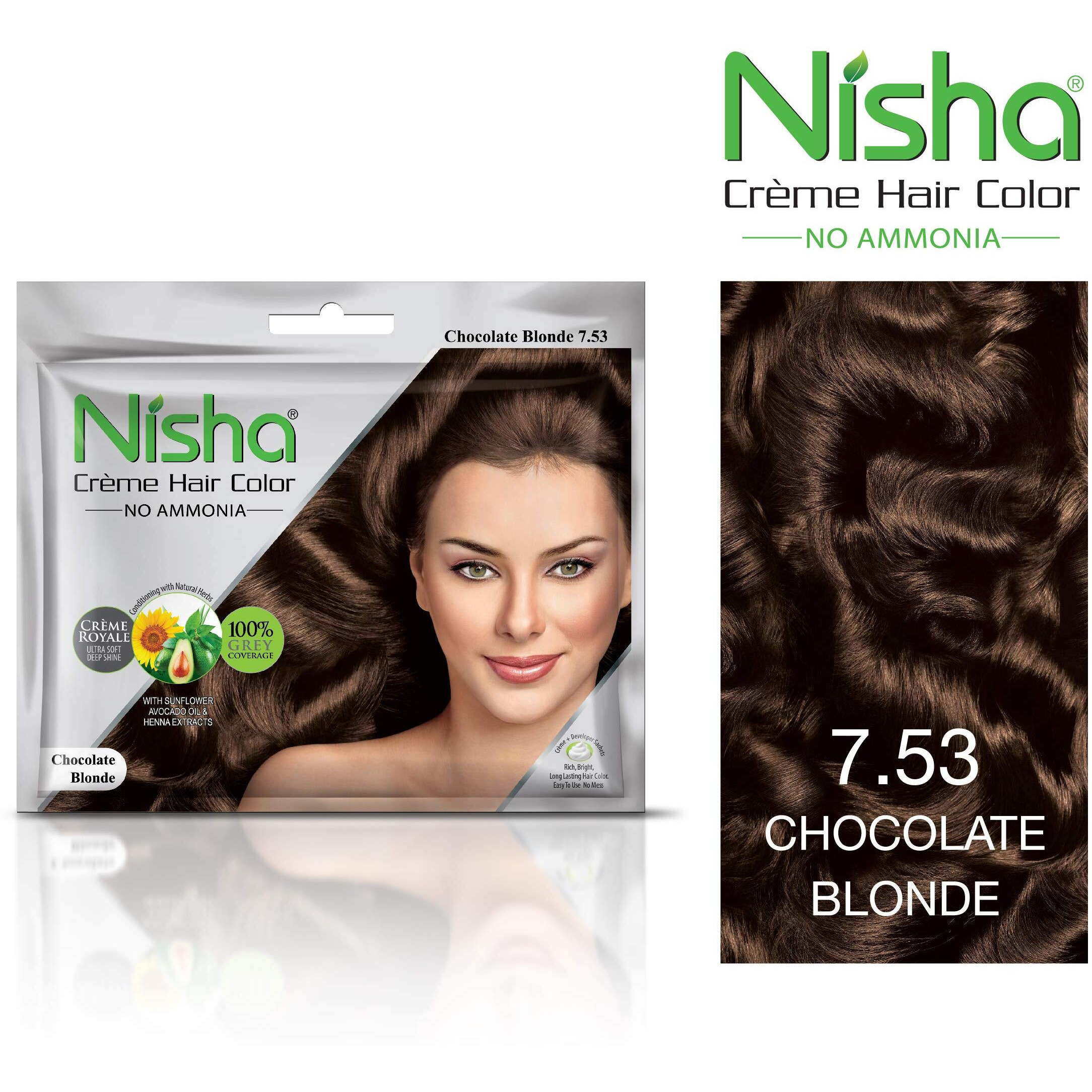 Nisha Cream Hair Color Rich Bright Long Lasting Hair Colouring For Ultra Soft Deep Shine 100% Grey Coverage Conditioning With Natural Herbs Chocolate Blonde (Pack Of 6)
