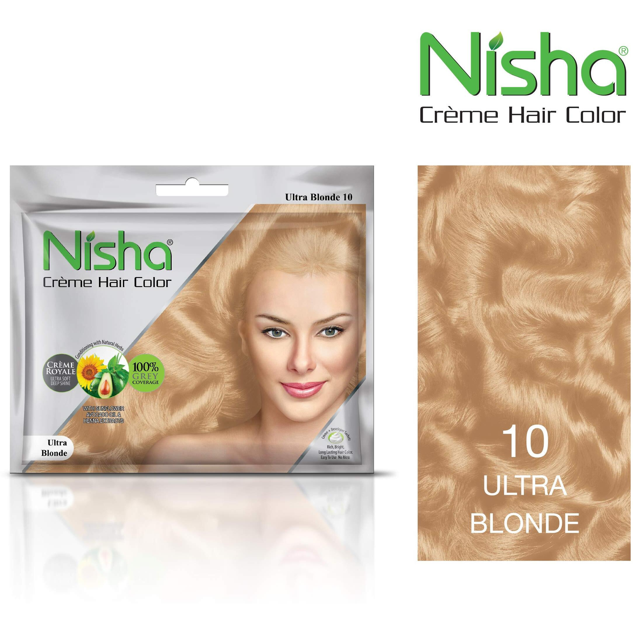 Nisha Cream Hair Color Rich Bright Long Lasting Hair Colouring For Ultra Soft Deep Shine 100% Grey Coverage Conditioning With Natural Herbs Ultra Blonde (Pack Of 6)