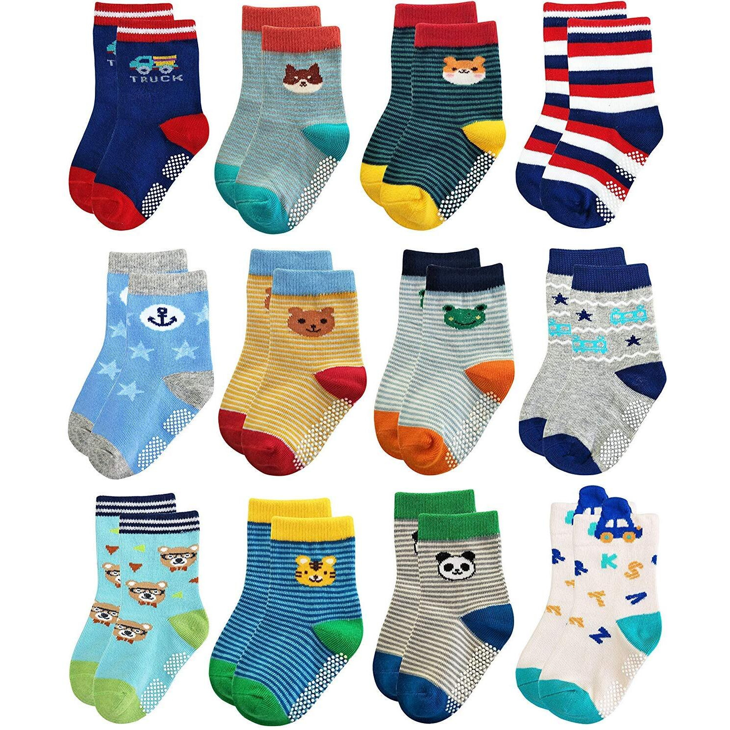 Trendy Dukaan Cotton Blend Boy's Anti Slip Grip Regular Socks, Pack Of 6 Pairs (Colors And Design May Vary 24-36 Months), Multicolor