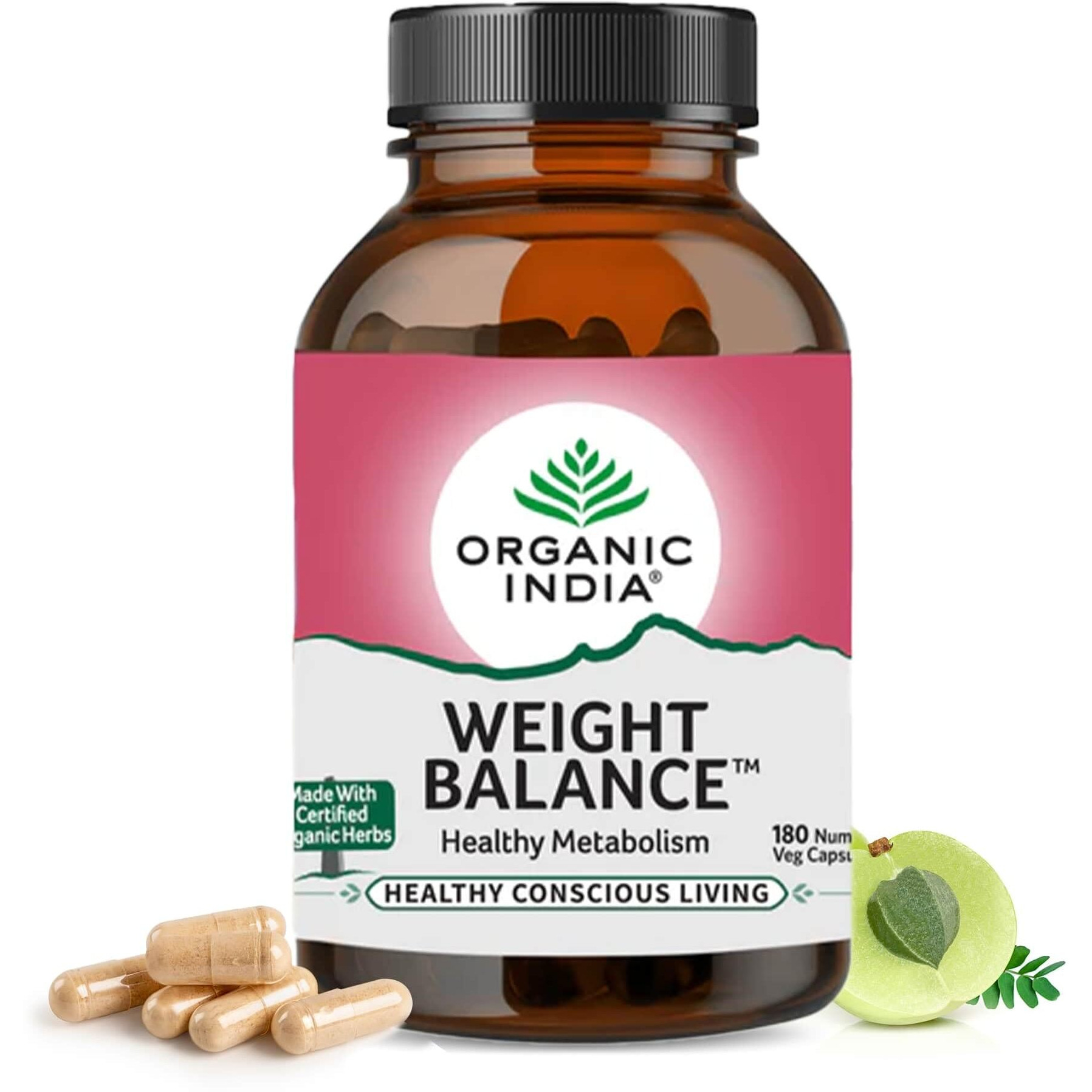 A Tata Product - Organic India Weight Balance - 180 Veg Capsules, Naturally Promotes Healthy Metabolism & Reduces Fatigue, Contains Antioxidants For Better Immunity, Gmp & Npop Certified Organic