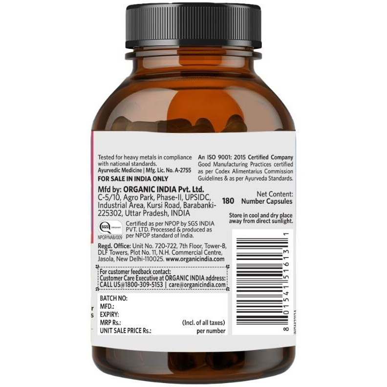 A Tata Product - Organic India Weight Balance - 180 Veg Capsules, Naturally Promotes Healthy Metabolism & Reduces Fatigue, Contains Antioxidants For Better Immunity, Gmp & Npop Certified Organic