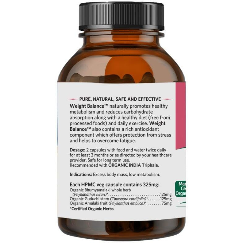 A Tata Product - Organic India Weight Balance - 180 Veg Capsules, Naturally Promotes Healthy Metabolism & Reduces Fatigue, Contains Antioxidants For Better Immunity, Gmp & Npop Certified Organic