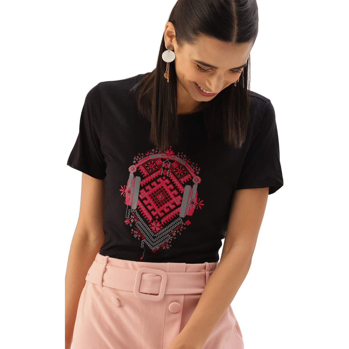 Fabricorn Women's Plain Black Printed Cotton Tshirt (Black, Small)